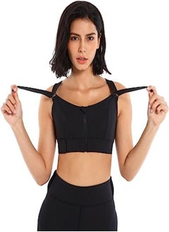 Generic Women High Impact Sports Bra Zipper Front Closure Sports Bra Adjustable Straps Workout Bras Fitness Bra(Medium, Black)  - Image 2