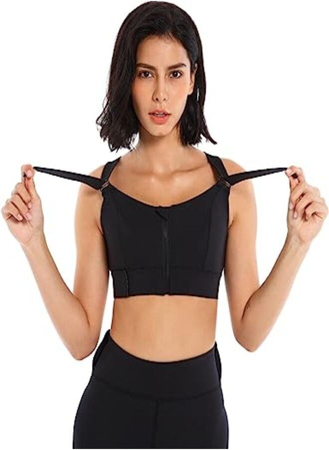 Generic - Women High Impact Sports Bra Zipper Front Closure Sports Bra Adjustable Straps Workout Bras Fitness Bra(Medium, Black) - Image 1