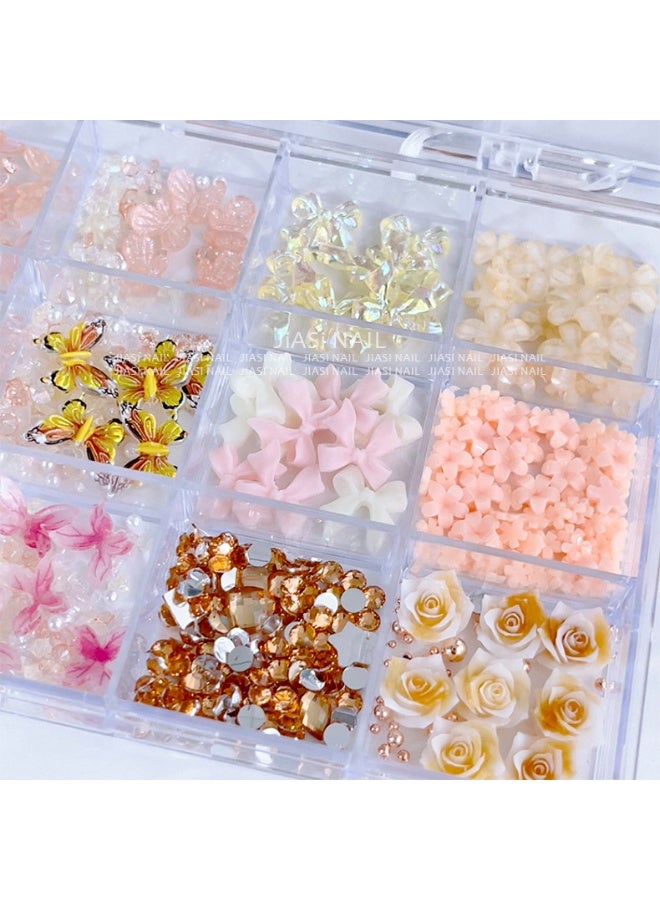 زهور ثلجية شفافة ثلاثية الأبعاد خماسية البتلات ، فراشات ، زهور ملونة ، حجر مكسر ، فن الأظافر ، الماس على شكل خاص ، ملابس مختلطة - Image 3