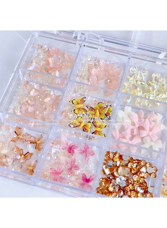 زهور ثلجية شفافة ثلاثية الأبعاد خماسية البتلات ، فراشات ، زهور ملونة ، حجر مكسر ، فن الأظافر ، الماس على شكل خاص ، ملابس مختلطة - Image 4