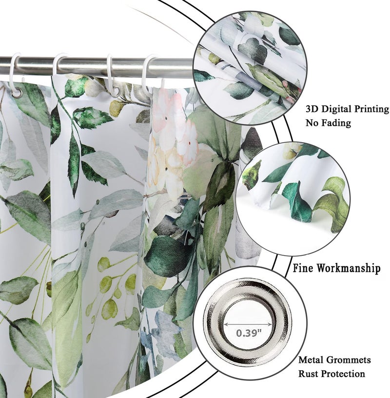 Caheansi Sage Green Eucalyptus Leaves Shower Curtain, Green and Gold Leaves Spring Botanical Plants Bathroom Curtain Waterproof Fabric Machine Washable with Hooks, 72" Wx72 L - Image 5