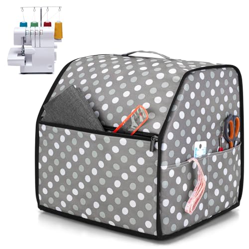 LUXJA Serger Cover with Storage Pockets for Most Standard Overlock Machines (Compatible with Singer and Brother), Gray Dots - Image 1
