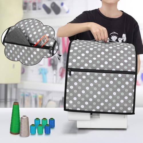LUXJA Serger Cover with Storage Pockets for Most Standard Overlock Machines (Compatible with Singer and Brother), Gray Dots - Image 2