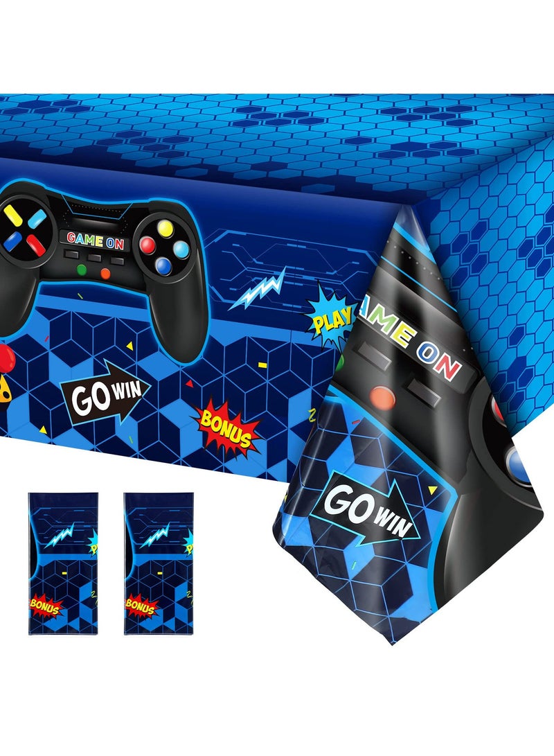 BreeJooy 2 Pcs Video Game Table Cover, Game Theme Birthday Decoration Plastic Table Cloth Party Supplies for Boys Girls Kids Player Geek Party Decorations, 54 x 108 Inch - Image 1