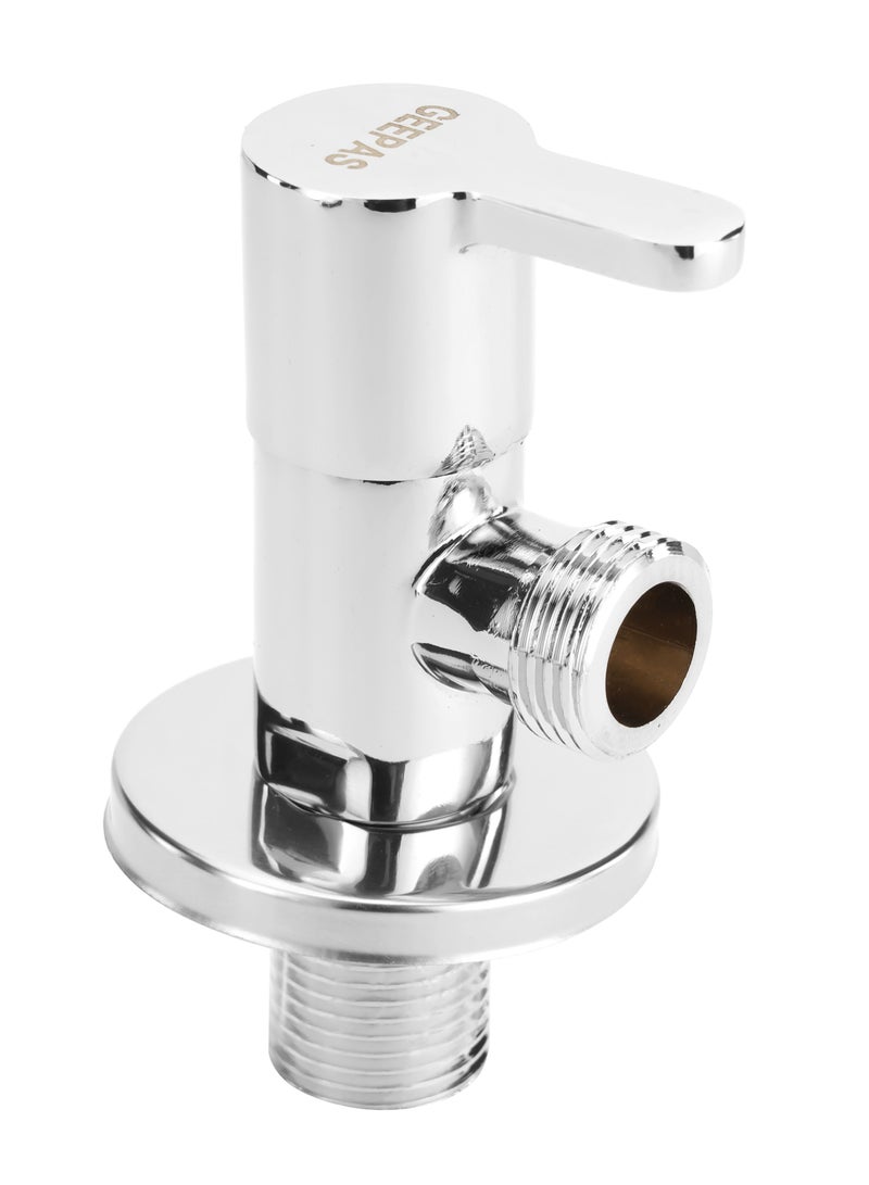 GEEPAS Geepas Angle Valve- GSW61132| Non-Ferrous Angle Valve for Toilets, Plumbing Fixtures| Chrome Plated Solid Knob with  Turn Ceramic Brass Cartridge|G1/2-G1/2 Connection| Suitable for Hot and Cold Water| - Image 1