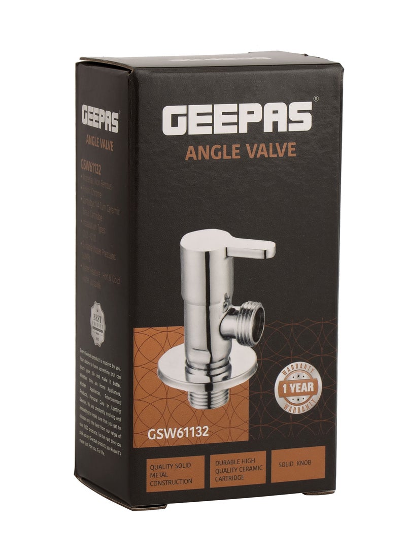 GEEPAS Geepas Angle Valve- GSW61132| Non-Ferrous Angle Valve for Toilets, Plumbing Fixtures| Chrome Plated Solid Knob with  Turn Ceramic Brass Cartridge|G1/2-G1/2 Connection| Suitable for Hot and Cold Water| - Image 5