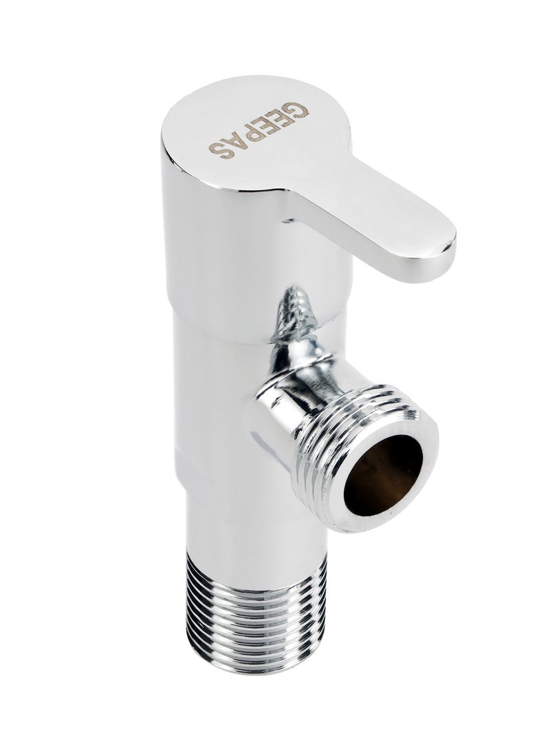 GEEPAS Geepas Angle Valve- GSW61132| Non-Ferrous Angle Valve for Toilets, Plumbing Fixtures| Chrome Plated Solid Knob with  Turn Ceramic Brass Cartridge|G1/2-G1/2 Connection| Suitable for Hot and Cold Water| - Image 2