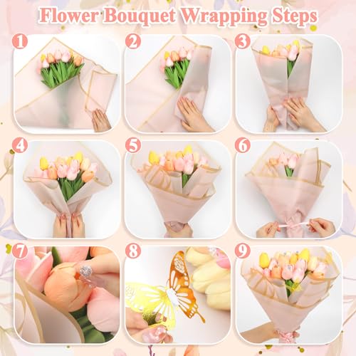 cridoz 195Pcs Flower Bouquet Accessories Supplies, 40 Flower Wrapping Paper, 4 Gold Crowns, 48 Butterfly Decorations, 100 Flower Pins and 3 Ribbons for Mother's Day Wedding Baby Shower Graduation - Image 4