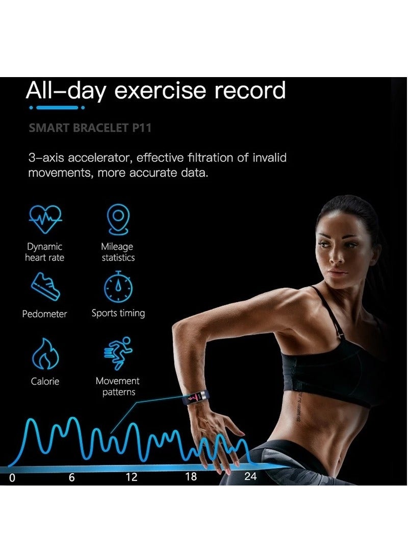 ECG + PPG P11 Plus Smart Wristband Fitness Tracker for Women Men Calorie Blood Pressure Waterproof Sport Smartband Health Smartwatch (Black)  - Image 5