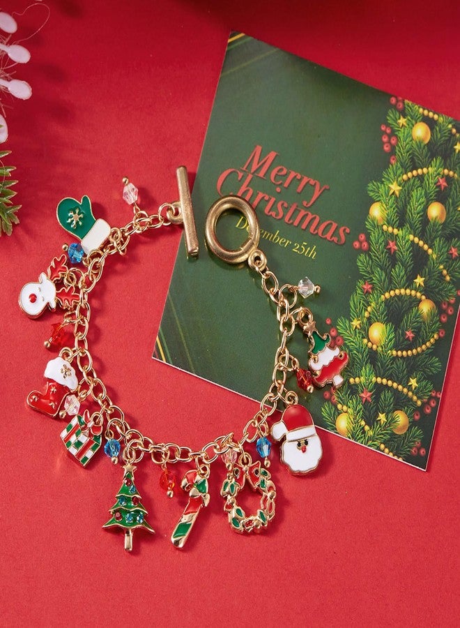 ZMANYIJEW Christmas Charm Bracelets Cute Christmas Tree Pendant Bracelet Colorful Beaded Santa Claus Christmas Tree Stockings Snowflake Gift Box wreath crutch Candy Elk Pendant Bracelet for Christmas Party (Christmas Tree - Green) - Image 3