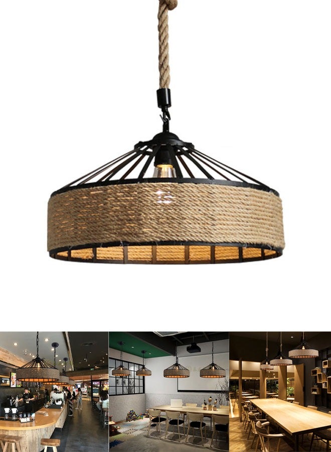 VUCATIN Vintage Hemp Rope Chandelier Retro Industrial Wrought Iron Loft Ceiling Chandelier Hollow Out Lampshade Suspension Lighting Bedroom Bedside Lamp Island Lights (E) - Image 1