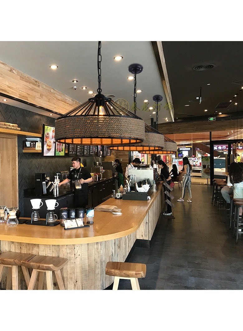 VUCATIN Vintage Hemp Rope Chandelier Retro Industrial Wrought Iron Loft Ceiling Chandelier Hollow Out Lampshade Suspension Lighting Bedroom Bedside Lamp Island Lights (E) - Image 2