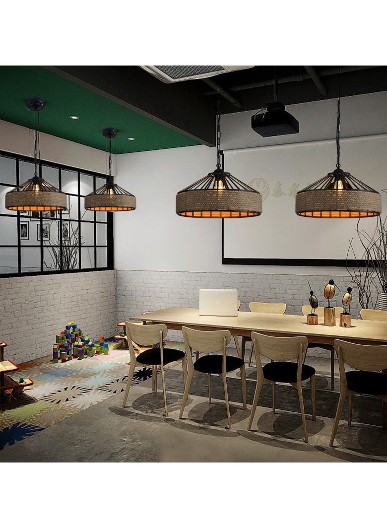 VUCATIN Vintage Hemp Rope Chandelier Retro Industrial Wrought Iron Loft Ceiling Chandelier Hollow Out Lampshade Suspension Lighting Bedroom Bedside Lamp Island Lights (E) - Image 3