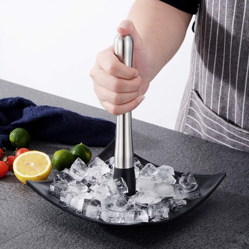 SENHAI Stainless Steel Cocktail Muddler, Spiral Mixing Spoon & 4-Prong Bar Strainer, Home Bar Bartender's Muddling Tool Set - Image 4