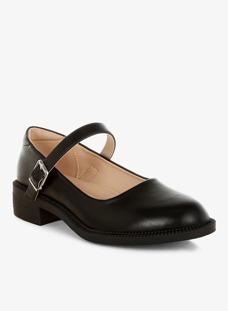 لندن راج حذاء ماري جين نسائي من الجلد الصناعي من ماركة لندن راج باللون الأسود.