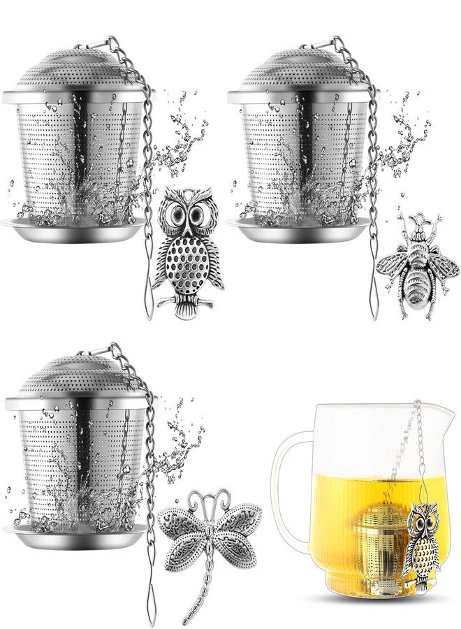 Prudiut 3 Sets Tea Infusers Tea Strainers for Loose Tea Fine Mesh Tea Steeper Stainless Tea Diffuser Tea Filters with Drip Trays and Pendant for Christmas Gift Brew Fine Loose Tea Leave (Insects Style) - Image 1