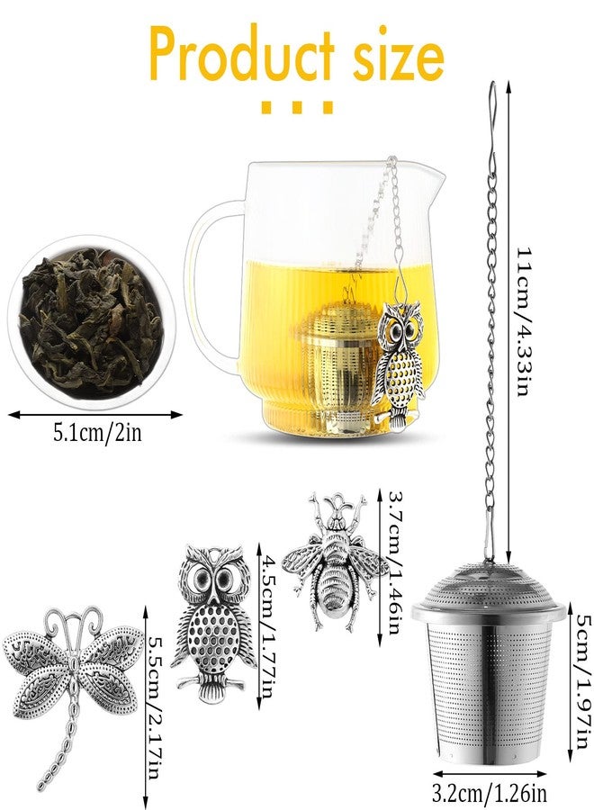 Prudiut 3 Sets Tea Infusers Tea Strainers for Loose Tea Fine Mesh Tea Steeper Stainless Tea Diffuser Tea Filters with Drip Trays and Pendant for Christmas Gift Brew Fine Loose Tea Leave (Insects Style) - Image 2