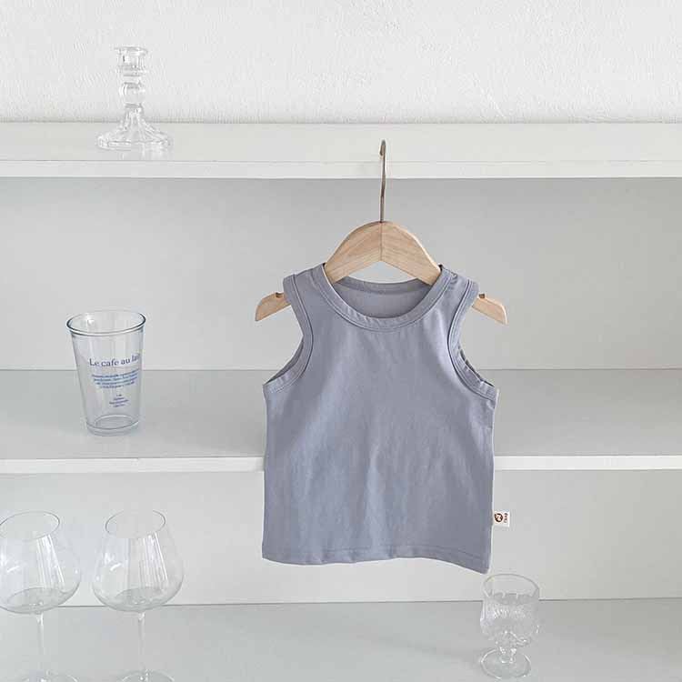 Summer Children'S Vest Top Boy'S And Boy'S Baby'S Pure Cotton Solid Color Sleeveless Shirt Baby'S All-Match Basic Base Shirt T-Shirt - Image 1
