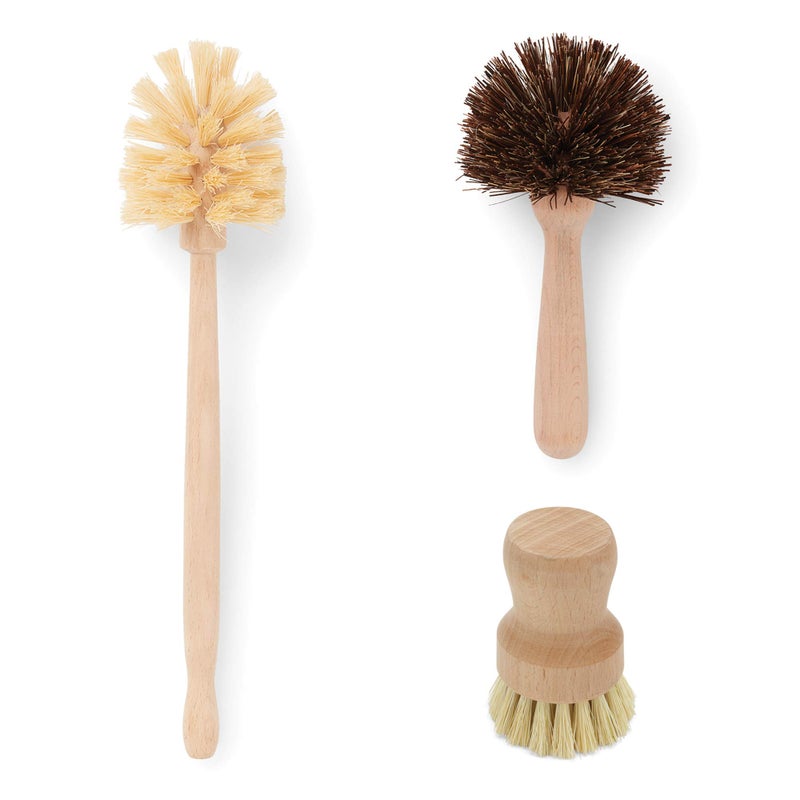 Fox Run Kitchen Brush Set of 3 Pot Dish and Bottle Scrub Brush with Natural Bristles