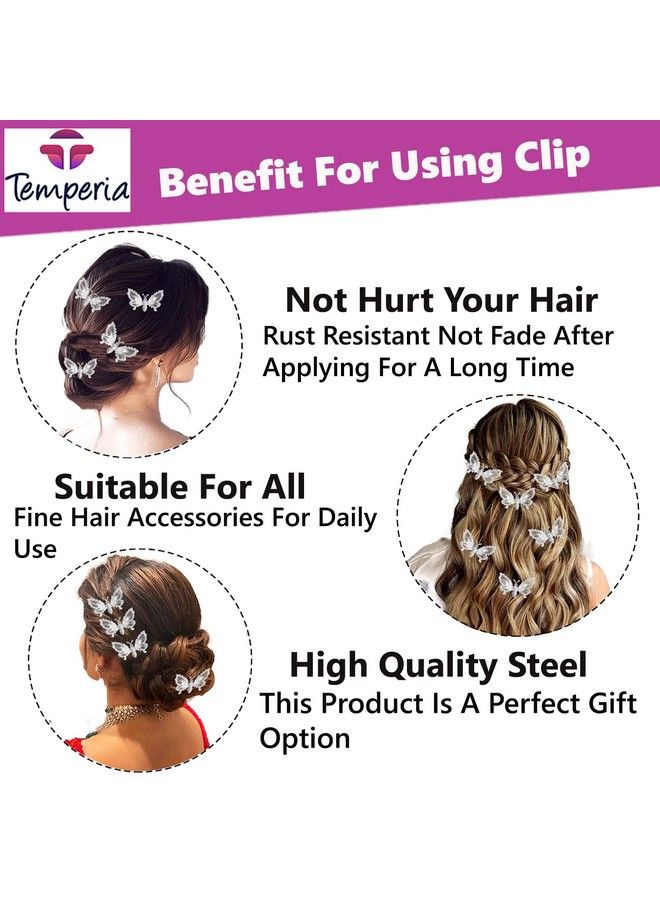 Temperia Hair Accessories For Women Stylish For Wedding & Parties Butterfly Hair Pins For Women & Girls Hair Style Bridal Brooch & Braid For Juda Bun Hairstyle Decoration Bride Clips Pack Of 6 - Image 4