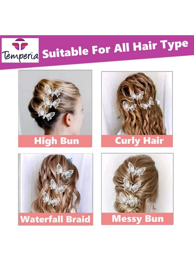 Temperia Hair Accessories For Women Stylish For Wedding & Parties Butterfly Hair Pins For Women & Girls Hair Style Bridal Brooch & Braid For Juda Bun Hairstyle Decoration Bride Clips Pack Of 6 - Image 5