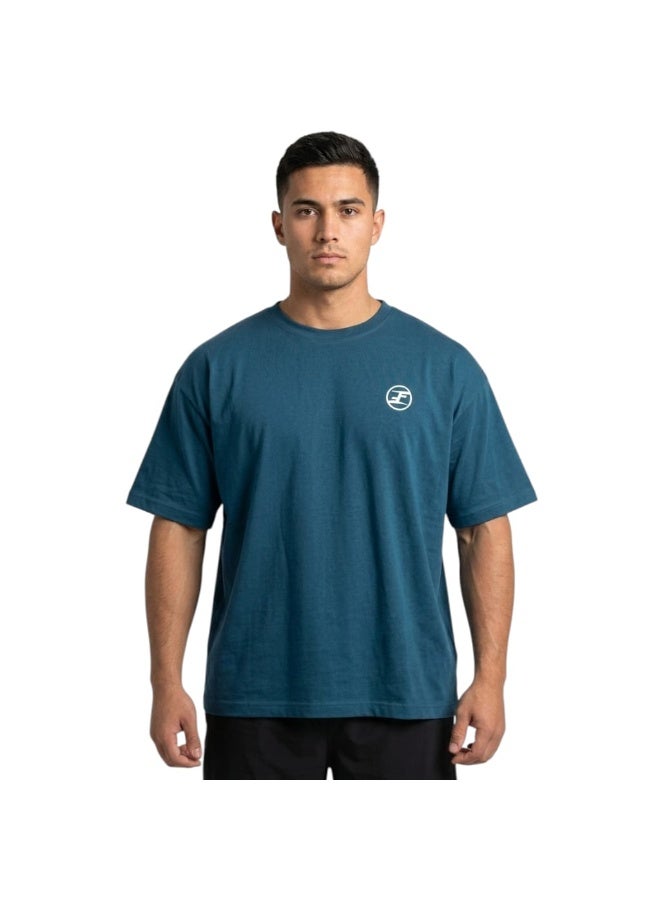 Future Men's Oversized T-Shirt - Relaxed Fit Short Sleeve Crew Neck Casual Tee - Petrol Blue - Image 1