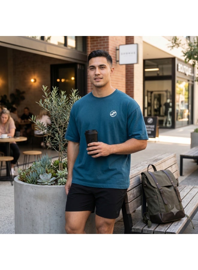 Future Men's Oversized T-Shirt - Relaxed Fit Short Sleeve Crew Neck Casual Tee - Petrol Blue - Image 2