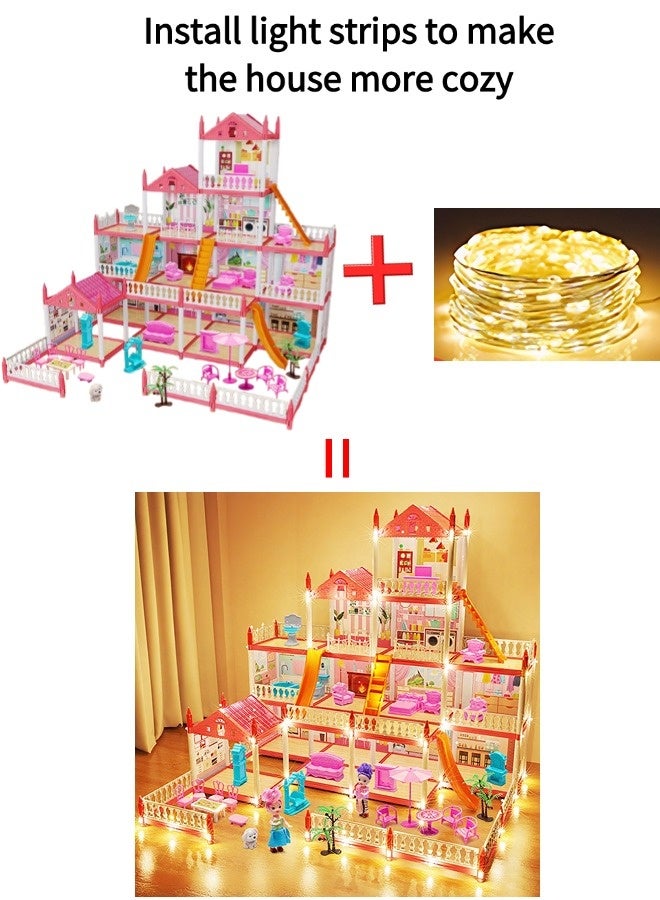 Vixplorn young girls games/Dollhouses Play house DIY toys, fantasy princess simulation castle, DIY dollhouse, 4 layers 14 rooms, send dazzling colorful light strings 1, children's play house toys, girls princess simulation castle toys, suitable for children's gifts, gift gifts, suitable for children over 3 + years old - Image 4