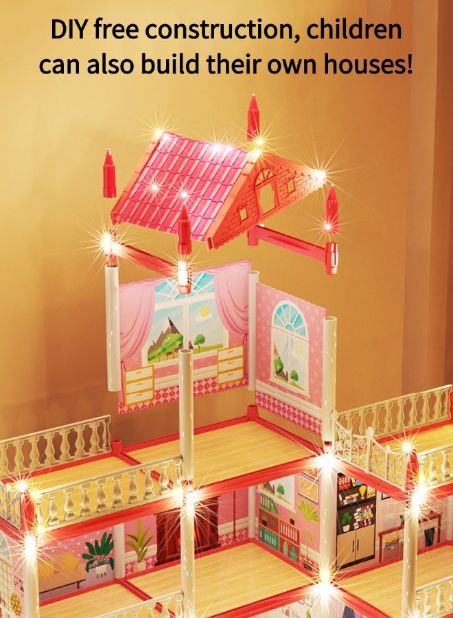 Vixplorn young girls games/Dollhouses Play house DIY toys, fantasy princess simulation castle, DIY dollhouse, 4 layers 14 rooms, send dazzling colorful light strings 1, children's play house toys, girls princess simulation castle toys, suitable for children's gifts, gift gifts, suitable for children over 3 + years old - Image 3