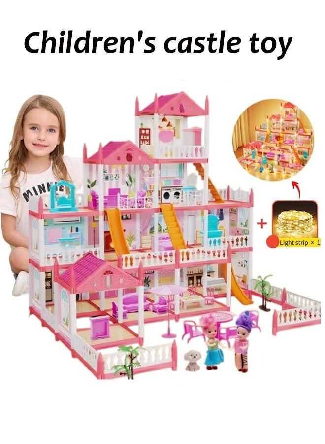 Vixplorn 4-Story Dollhouse, Dreamy Princess Castle, DIY Dollhouse, 14 Rooms, Includes Two Dolls and a Colorful String of Lights, Children's Pretend Play Toy, Girl's Princess Castle Toy, Suitable as a Children's Gift, Gift for Children 3 Years and Up - Image 1