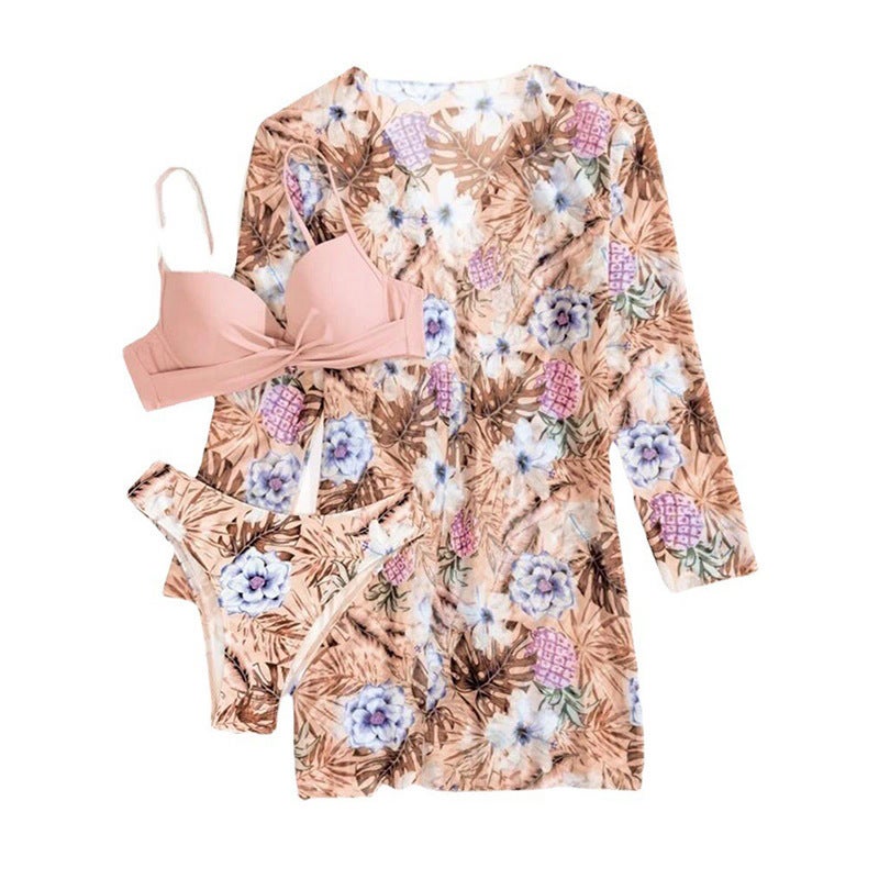 Women's 3-Piece Swimsuit Set with Long Sleeves and Printed Design - Image 5