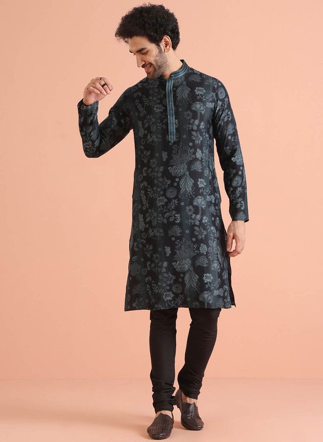 KISAH Men Printed Regular Fit Kantha Print Kurta Churidar Set - Image 2