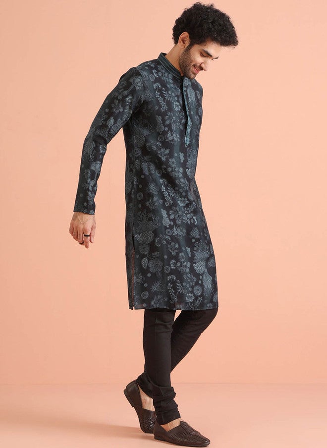KISAH Men Printed Regular Fit Kantha Print Kurta Churidar Set - Image 4