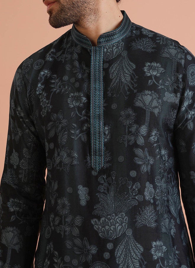 KISAH Men Printed Regular Fit Kantha Print Kurta Churidar Set - Image 3