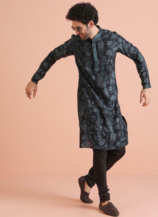 KISAH Men Printed Regular Fit Kantha Print Kurta Churidar Set - Image 1
