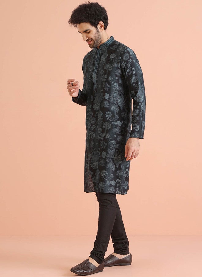 KISAH Men Printed Regular Fit Kantha Print Kurta Churidar Set - Image 5