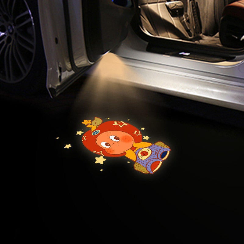 Cute Star-Shaped Car Welcome Light - Cartoon Girl Door Projection, Sensor-Activated Electric Atmosphere  Decoration - Image 1