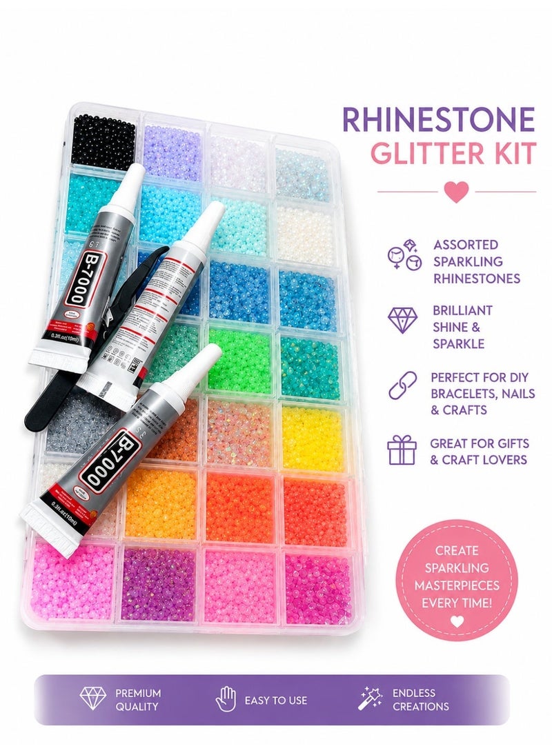 Bedazzling Kit with Rhinestones 3mm, 40 Colors Bedazzle Kit Resin Rhinestones Nail Gems & Glitter Gem Art Supplies, Diamond Art Kits Accessories, Resin Flat-Back Rhinestone DIY Phone Case, Eye Makeup Water Cup Hair Clip Colorful Round Mixed Nail Art, Colors, resin jelly crystal flat back drill 3mm, sparkling gemstones, suitable for manicures, abaya clothing, phone decorations, glitter sets, including 3 tubes of 10ml glue - Image 2