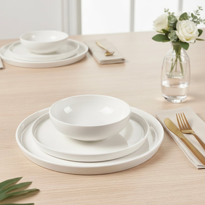 Cuisine Art JUDY 18PCS Bone China Dinner Set  Premium White Plates & Bowls | 6 Dinner Plates, 6 Side Plates, 6 Deep Bowls | Elegant, Durable Tableware for Daily Use & Special Occasions - Image 4