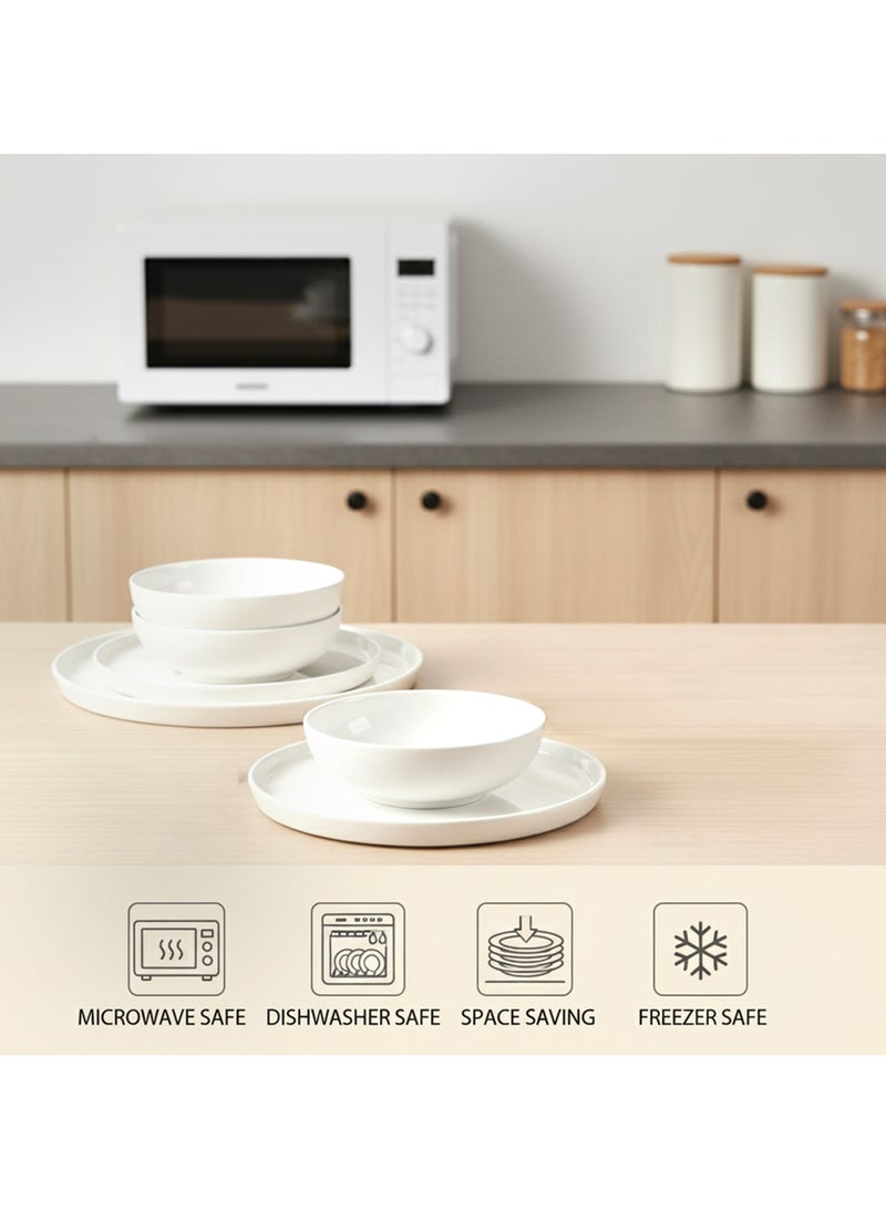 Cuisine Art JUDY 18PCS Bone China Dinner Set – Premium White Plates & Bowls | 6 Dinner Plates, 6 Side Plates, 6 Deep Bowls | Elegant, Durable Tableware for Daily Use & Special Occasions - Image 4