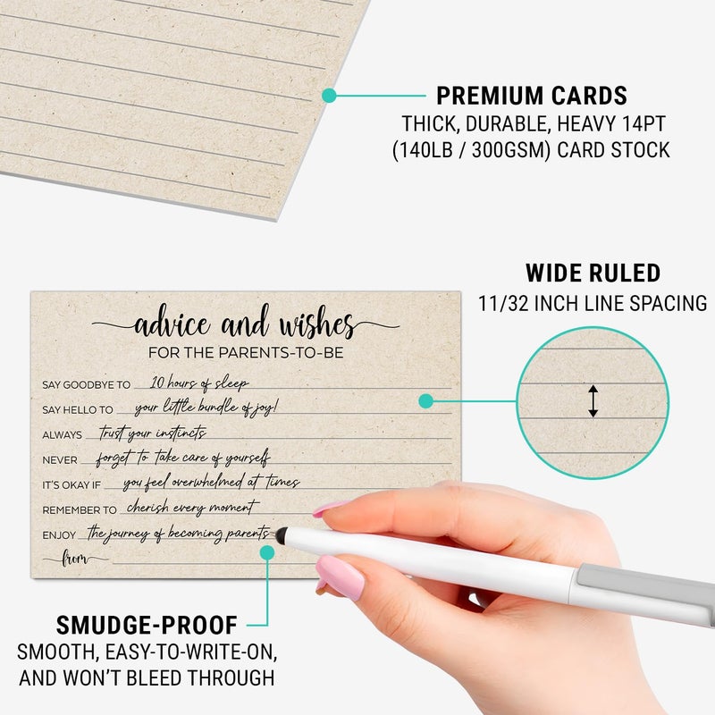 321Done بطاقات نصائح وأماني للآباء المستقبليين 321Done، مصنوعة في الولايات المتحدة - 4x6 تان، أفكار ألعاب ممتعة لحفلات استقبال المواليد، تذكار حفلات الكشف عن الجنس - مجموعة من 50 - Image 3