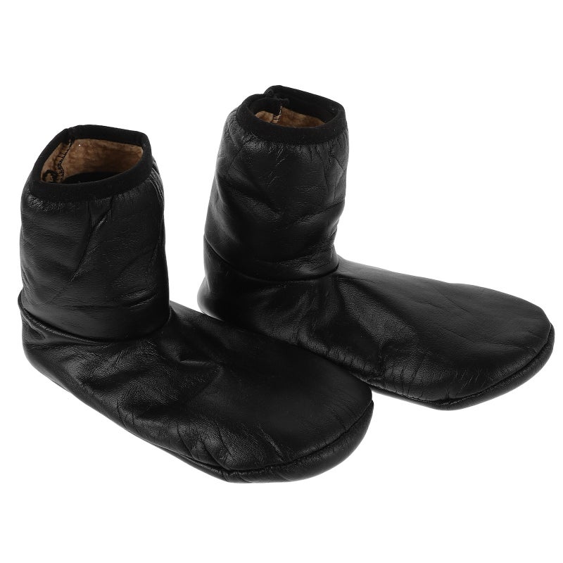 1 Pair Black PU Socks with Fleece Lined Winter Insulated Socks Warm Thermal Socks Anti- Bottom Socks for Men Women - Image 1