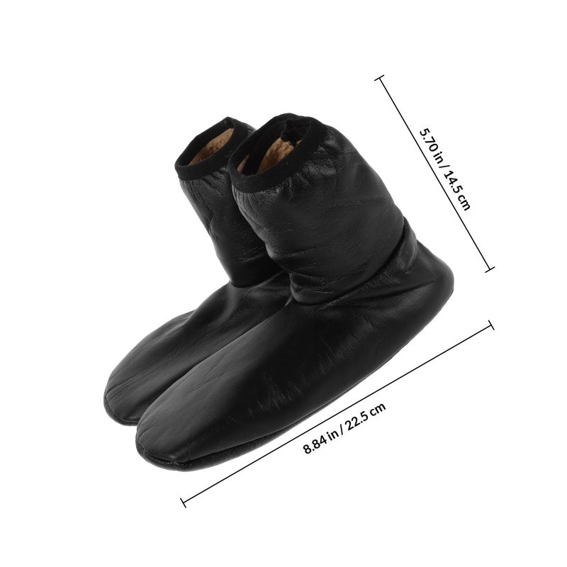 1 Pair Black PU Socks with Fleece Lined Winter Insulated Socks Warm Thermal Socks Anti- Bottom Socks for Men Women - Image 2