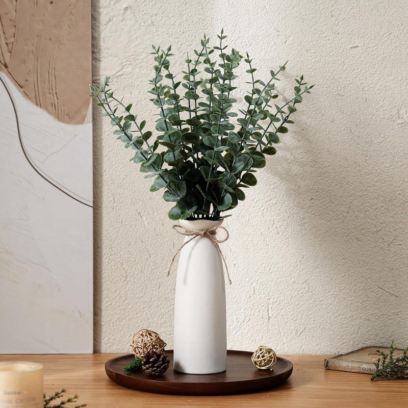 LemonRoad 2 Pack Vase with Greenery 40 Pcs Artificial Eucalyptus Stems in White Ceramic Tall Vase 19" Boho Home Decor Fake Plants for Home Table Centerpiece Bathroom Tabletop Indoor Decor(Elegant) - Image 3