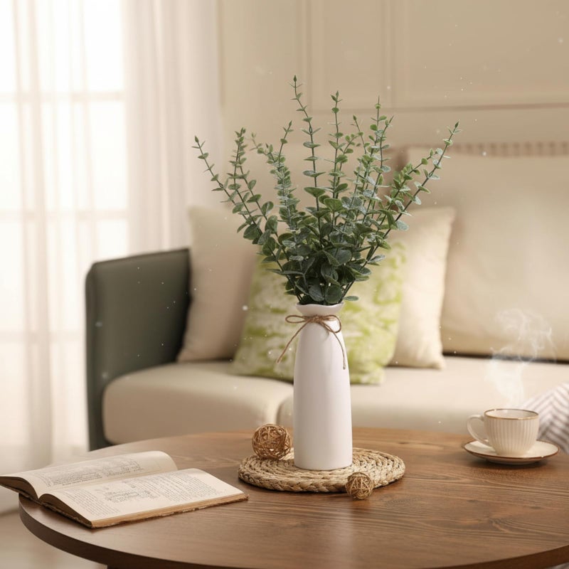 LemonRoad 2 Pack Vase with Greenery 40 Pcs Artificial Eucalyptus Stems in White Ceramic Tall Vase 19" Boho Home Decor Fake Plants for Home Table Centerpiece Bathroom Tabletop Indoor Decor(Elegant) - Image 5