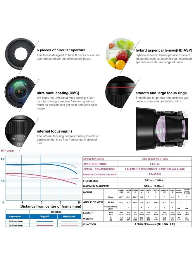 Lightdow 85mm F1.8 Medium Telephoto Manual Focus Full Frame Portrait Lens for Canon EOS Rebel T8i T7i T7 T6 T3i T2i 4000D 2000D 1300D 850D 800D 600D 550D 90D 80D 77D 70D 50D 6D 5D etc - Image 3