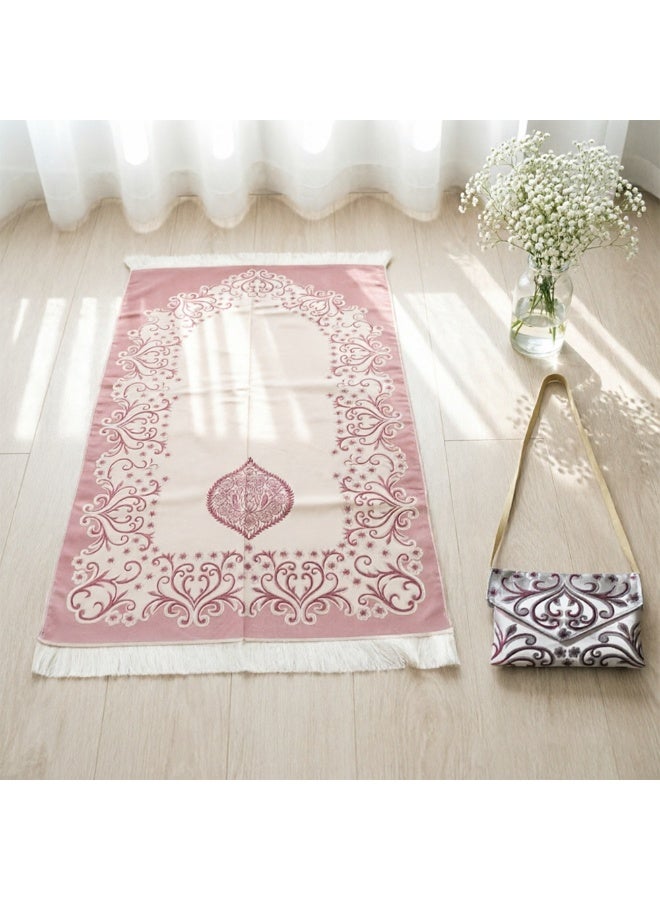 Multi-Color Elastic Jacquard Prayer Mat Set with Matching Crossbody Storage Bag - Image 2