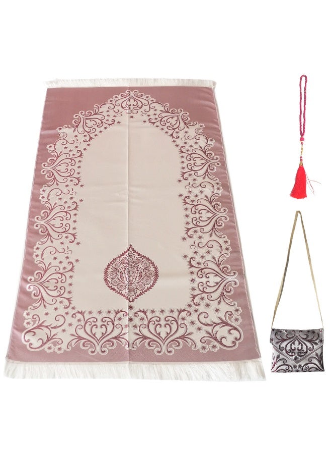 Multi-Color Elastic Jacquard Prayer Mat Set with Matching Crossbody Storage Bag - Image 1