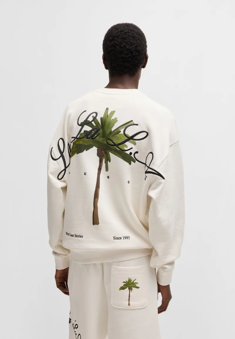 HUGO Cotton-terry sweatshirt with logo artwork