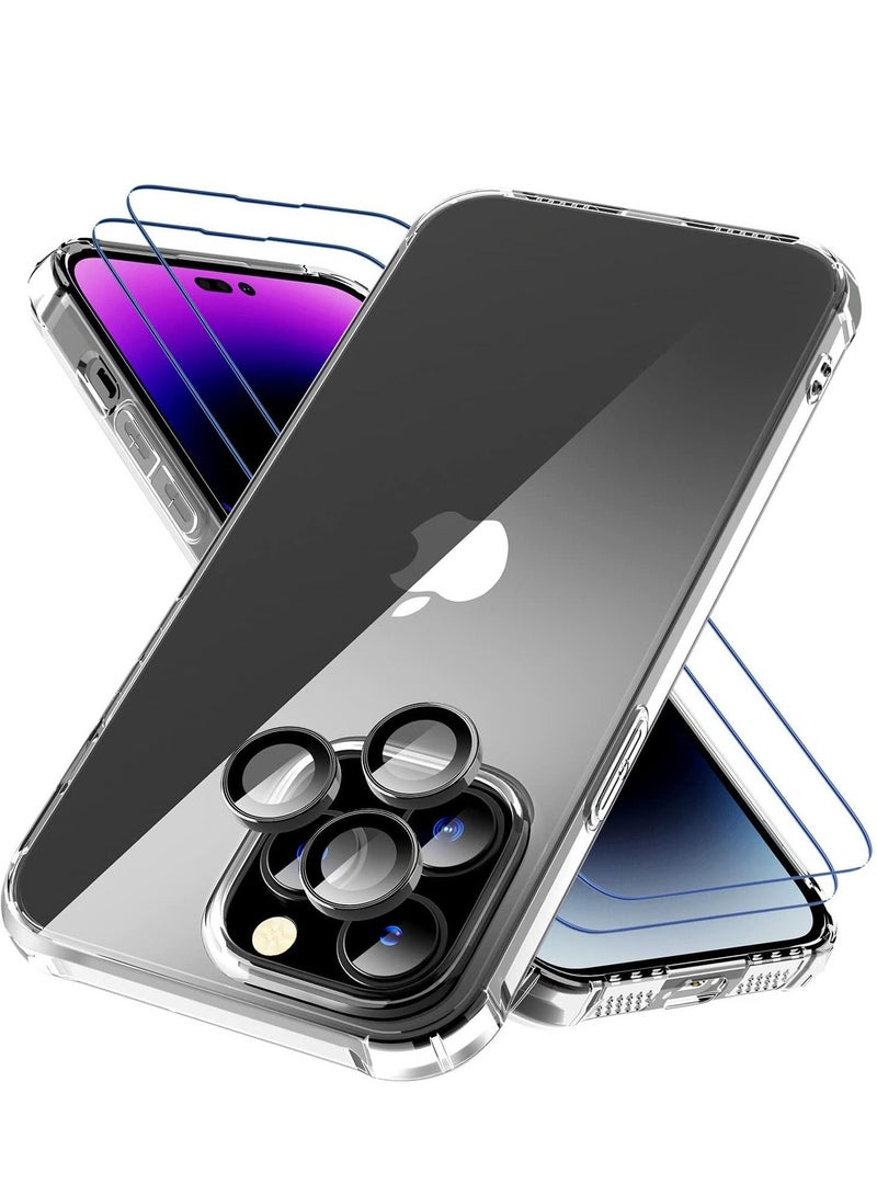 [4 in 1] for iPhone 14 Pro Max Case Clear,[Anti-Yellowing Tech] with 2X Tempered Glass Screen Protectors + 1X Camera Lens Protecotor [Military Grade Protection] Slim Fit 14 Pro Max 6.7 inch - Image 1